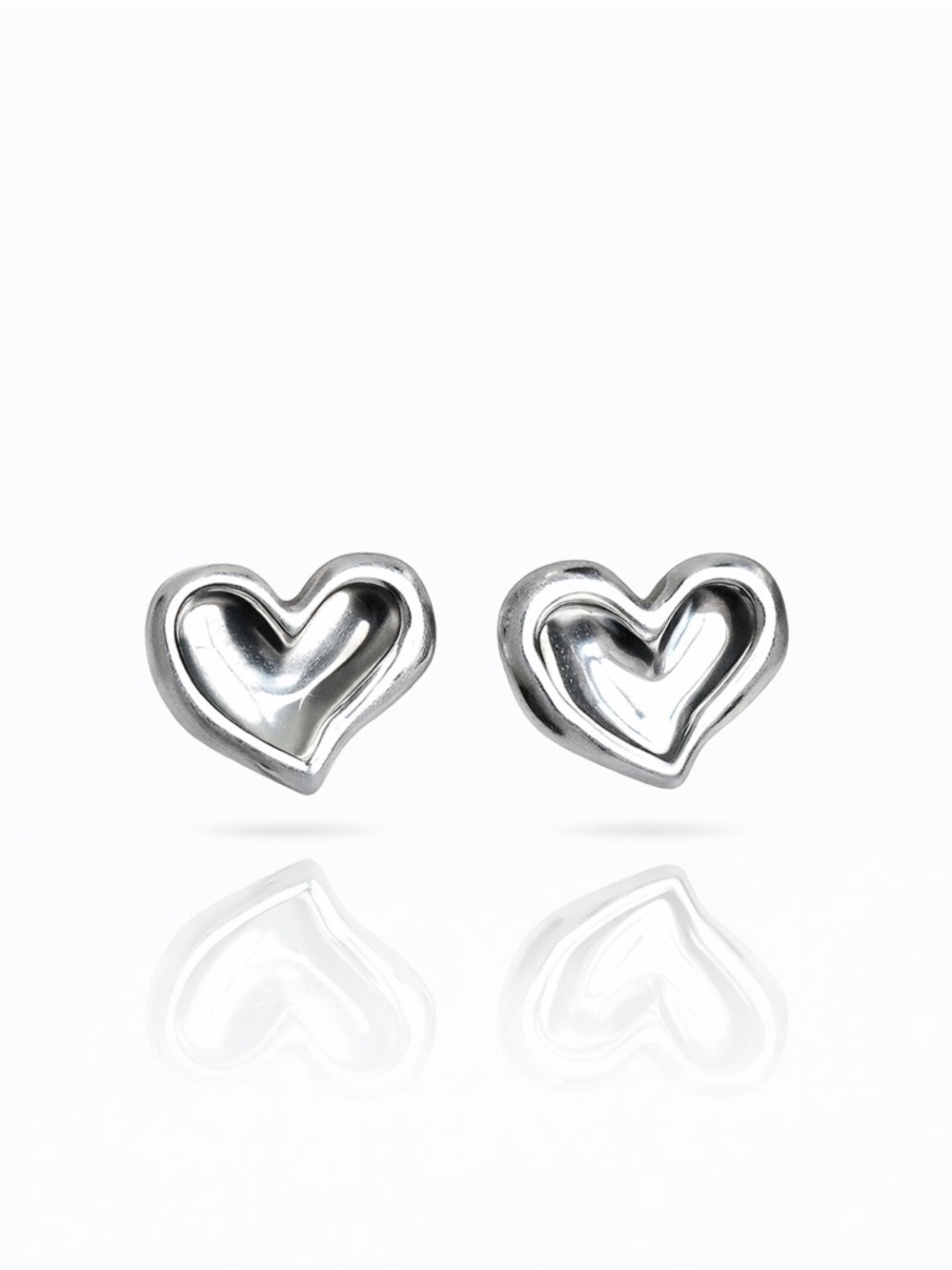 Silver Heart Stud Earrings - Retro Women's Jewelry